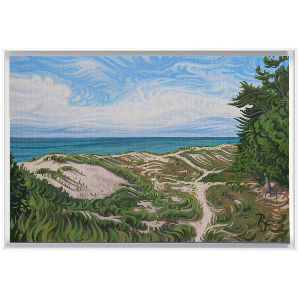 Lake Michigan Beach Painting, Framed Canvas Print - “Walk in Beauty”