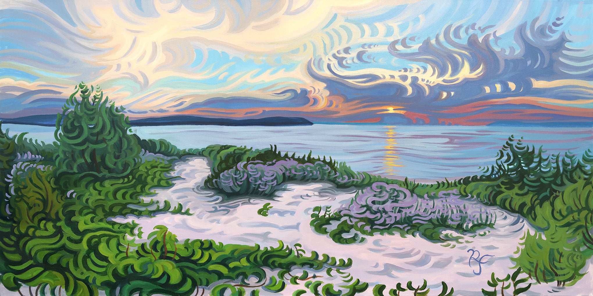 Lake Michigan Beach Sunset Painting, Fine Art Paper Print - “Divine Moment”