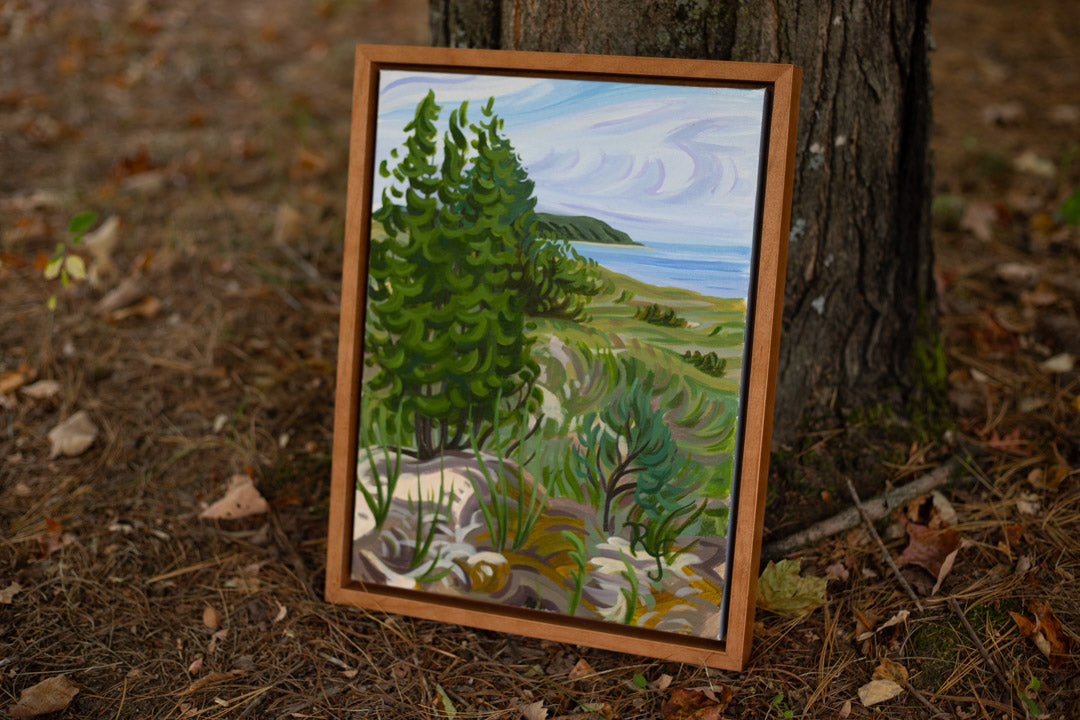 Lake Michigan Art, Sleeping Bear Dunes Shoreline Painting 12" x 16"