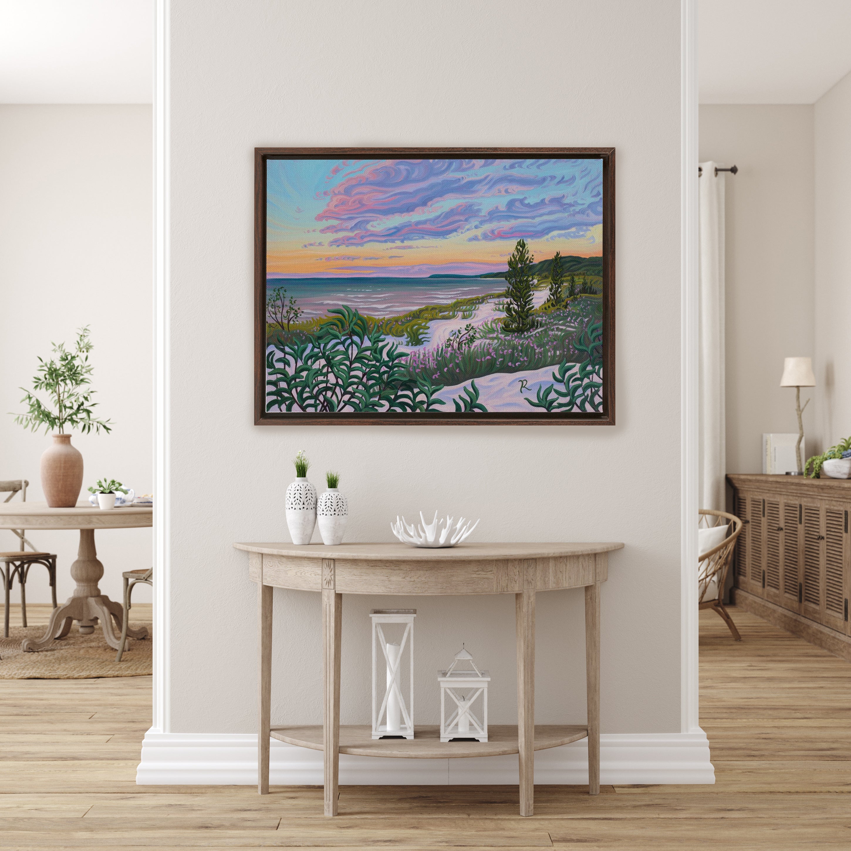 Lake Michigan Sunset, Beach, Framed Canvas Print- "New Life"
