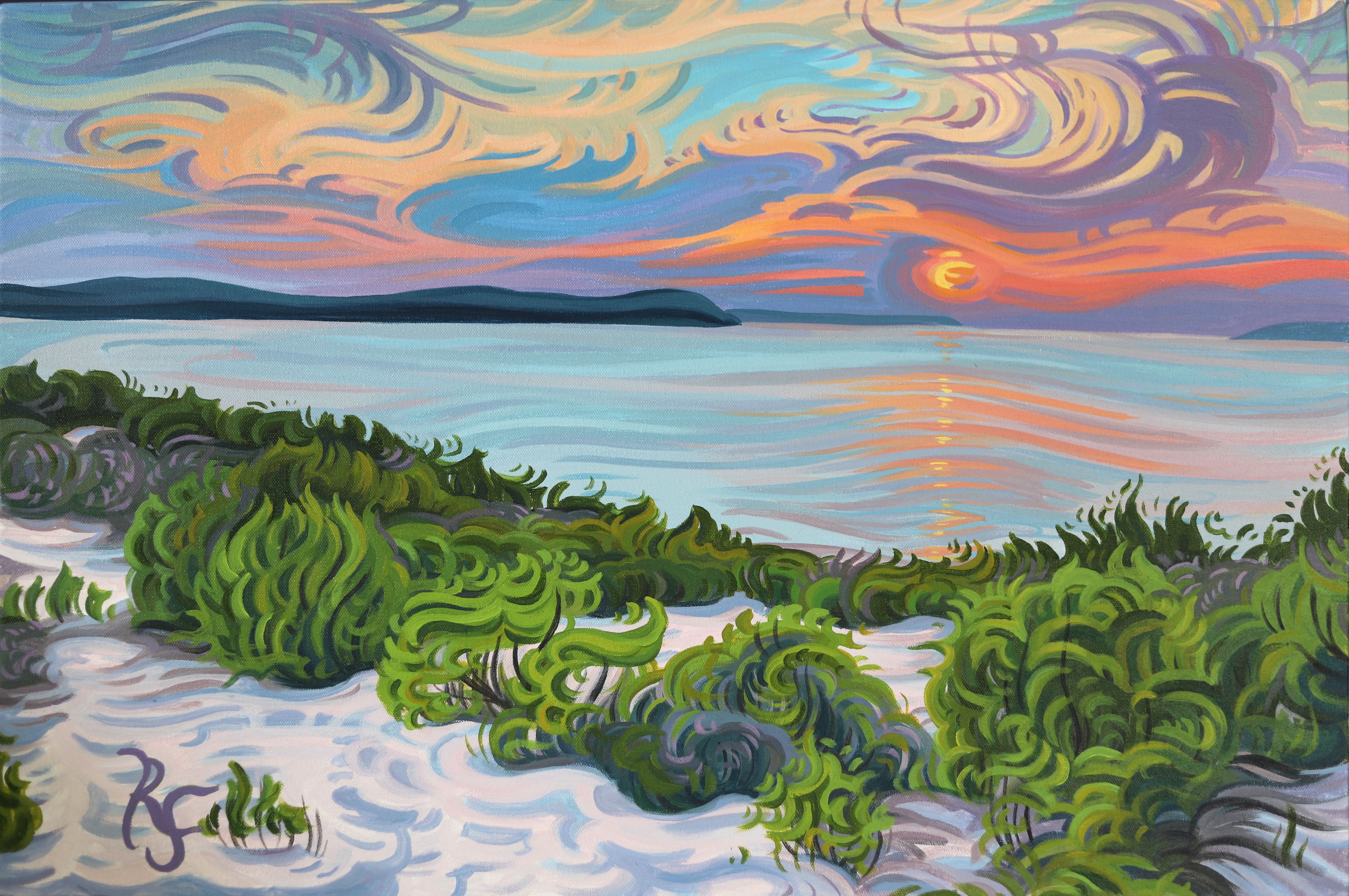 Lake Michigan Sunset, Framed Canvas Print - “Quiet Contemplation”