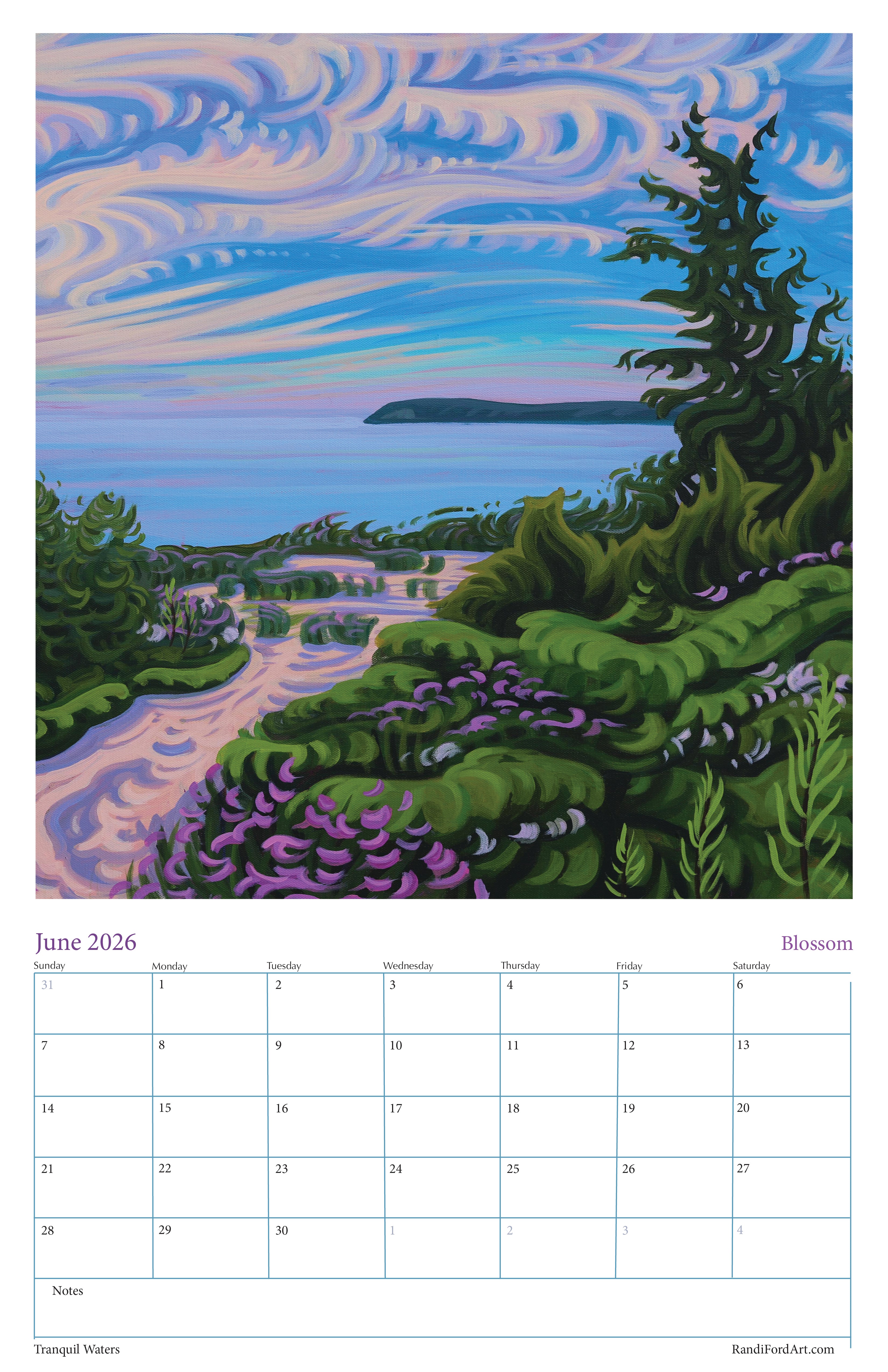 Tranquil Waters 2026 Calendar