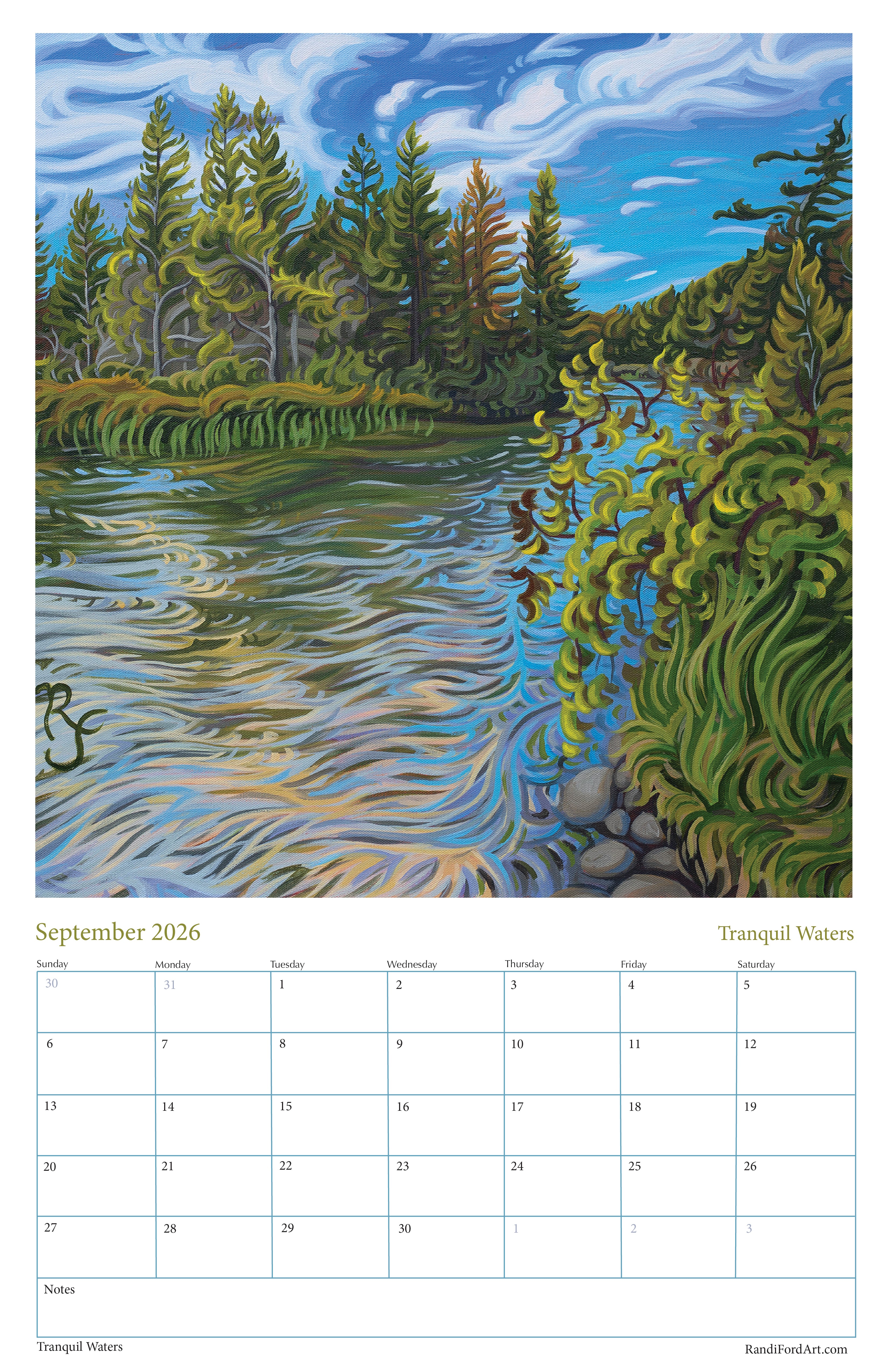 Tranquil Waters 2026 Calendar
