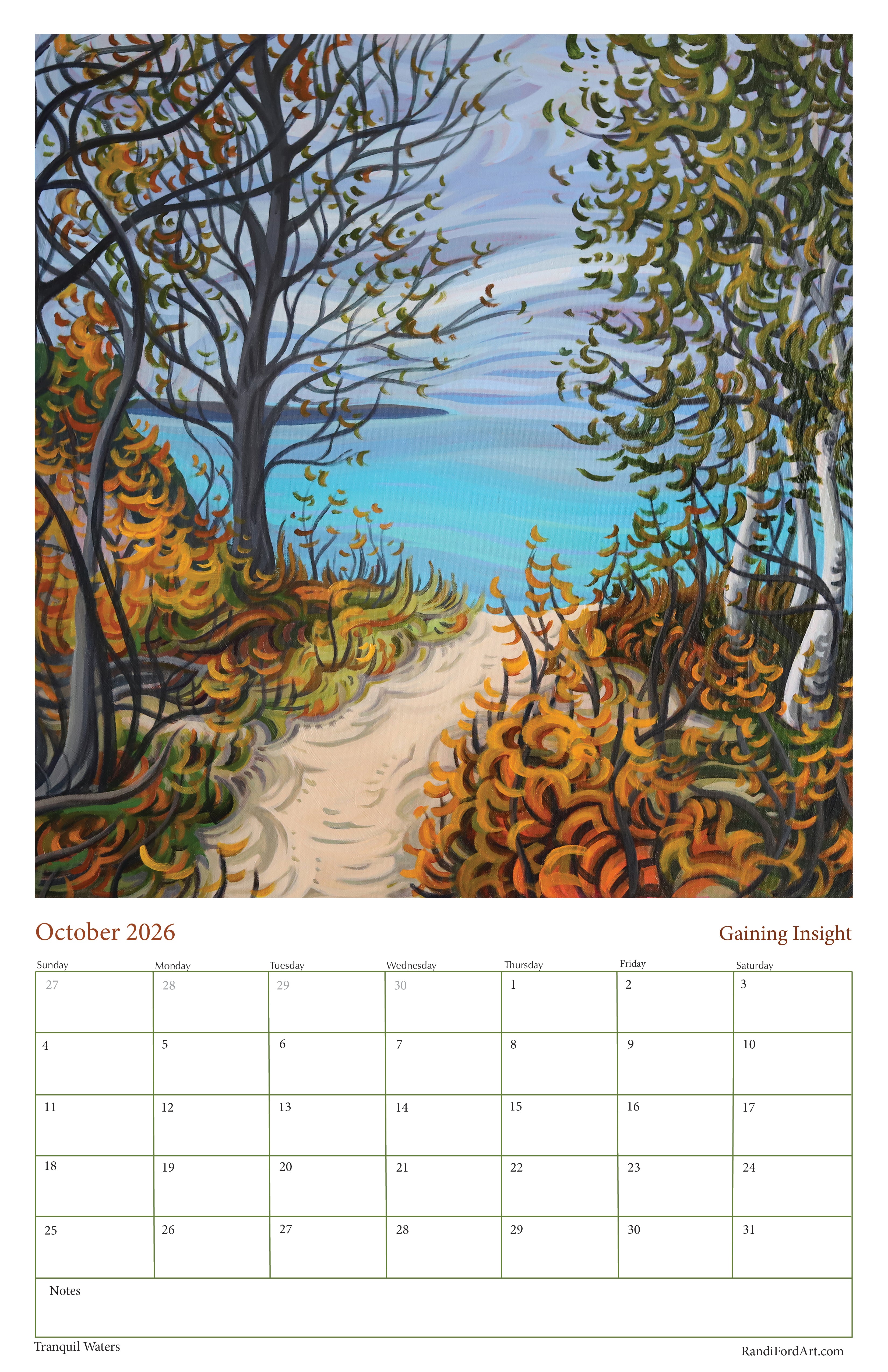 Tranquil Waters 2026 Calendar