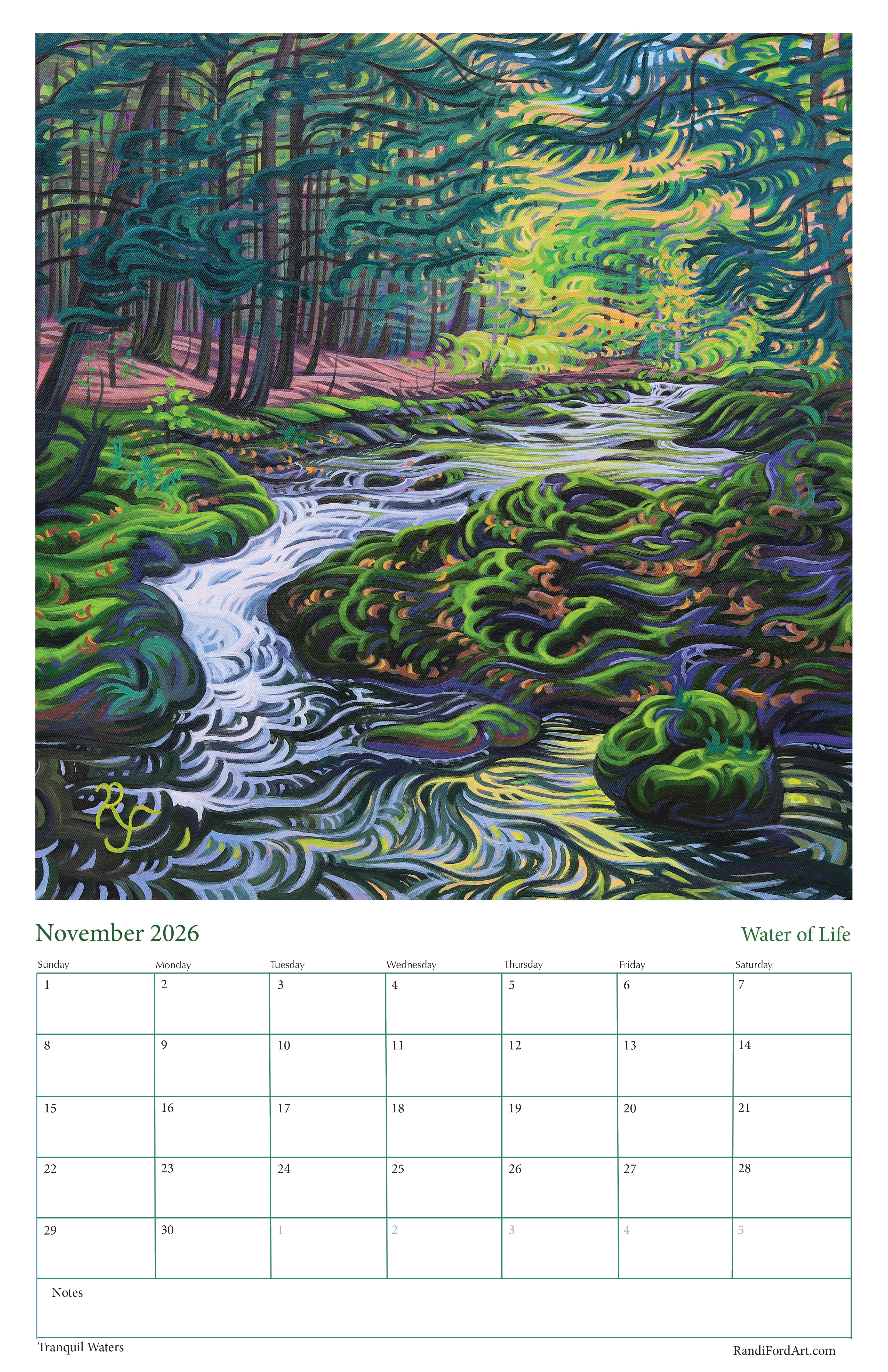 Tranquil Waters 2026 Calendar