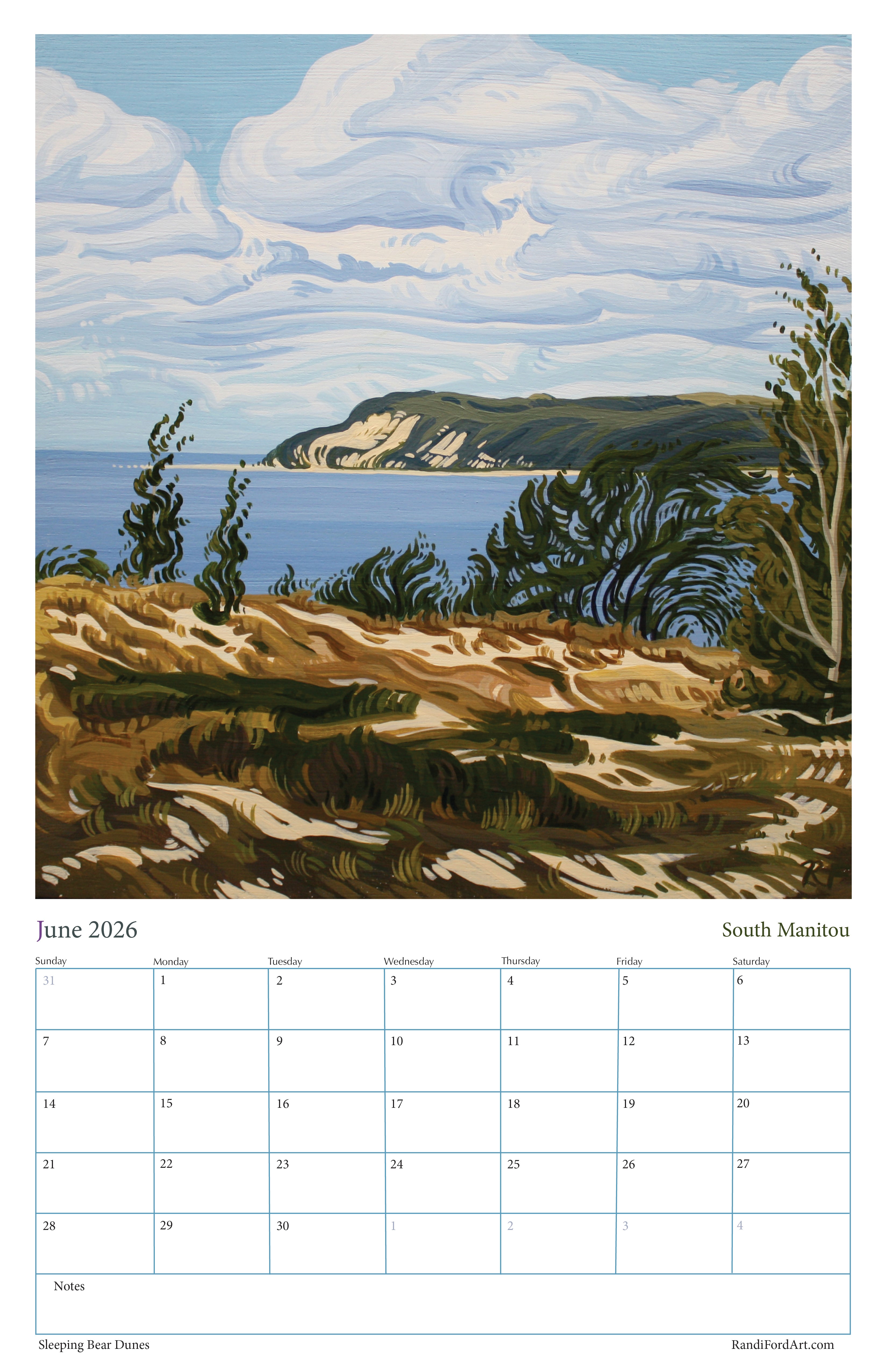 Sleeping Bear Dunes 2026 Calendar