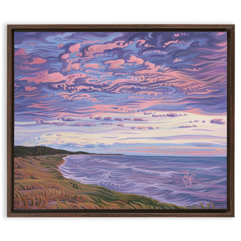 Lake Michigan Shoreline Sunset Painting, NordHouse Dunes Framed Canvas Print - “Michigan's Beauty”