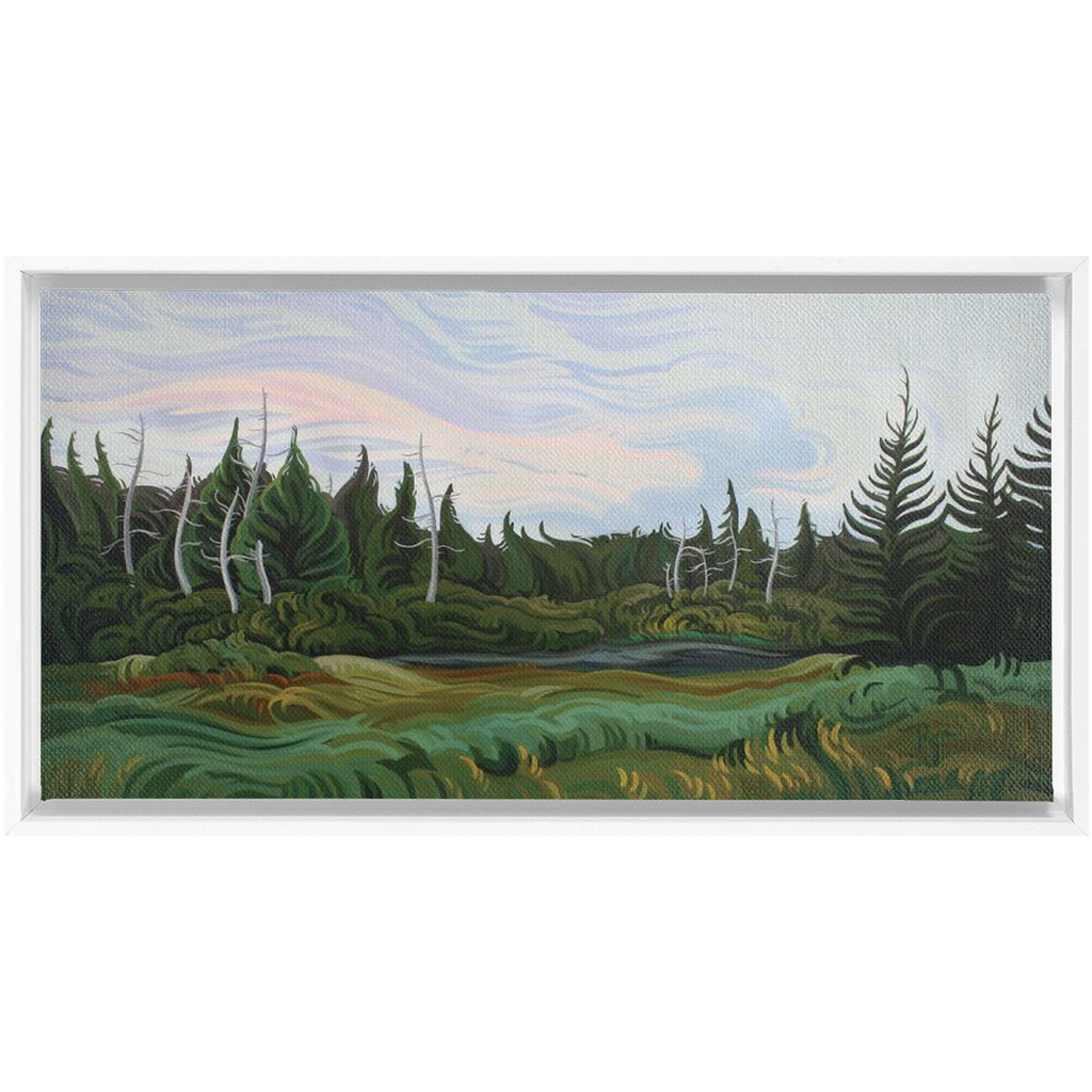 Michigan Marsh Painting, Upper Peninsula Framed Canvas Print - “Summer's Night”