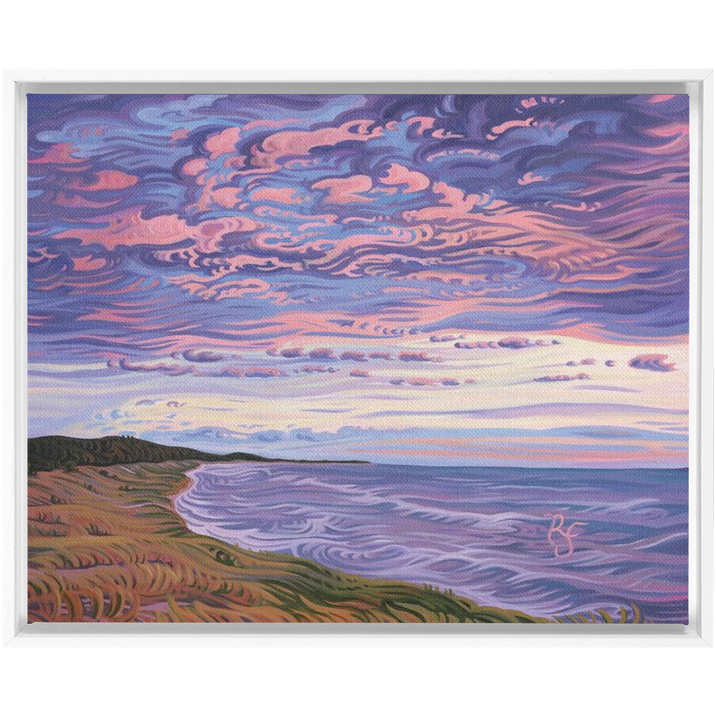 Lake Michigan Shoreline Sunset Painting, NordHouse Dunes Framed Canvas Print - “Michigan's Beauty”