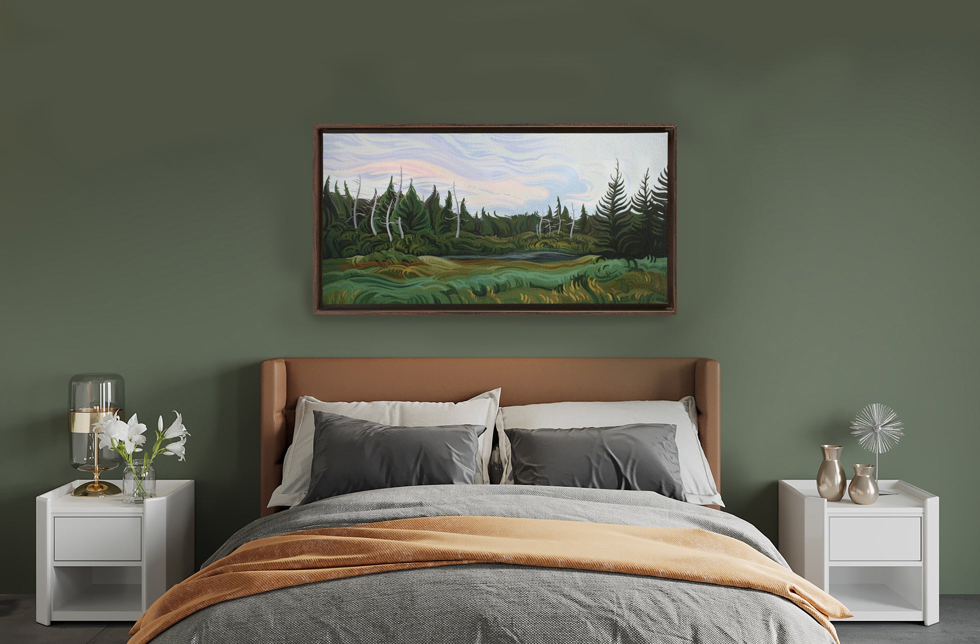 Michigan Marsh Painting, Upper Peninsula Framed Canvas Print - “Summer's Night”