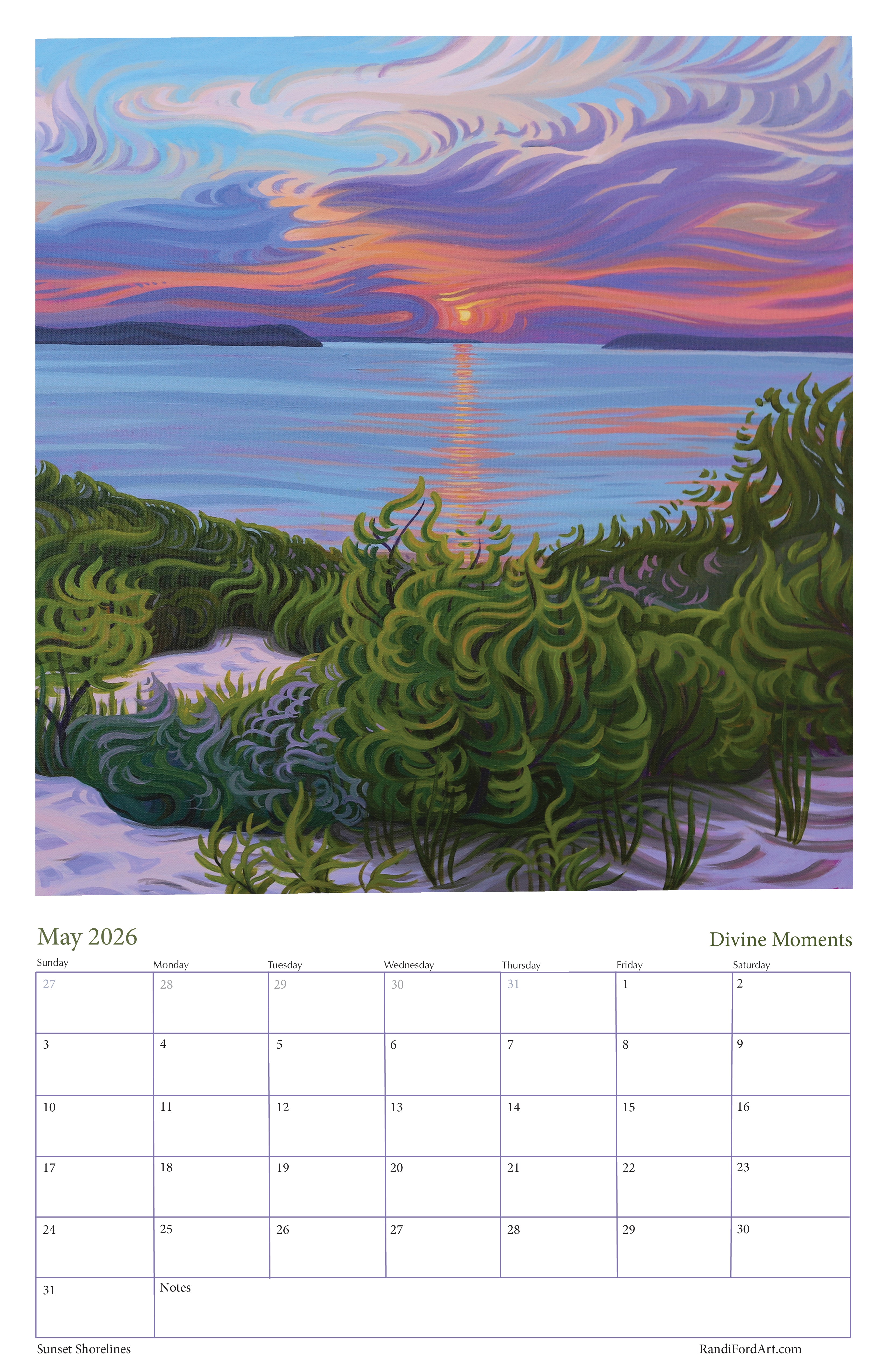 Sunsets Shoreline 2026 Calendar