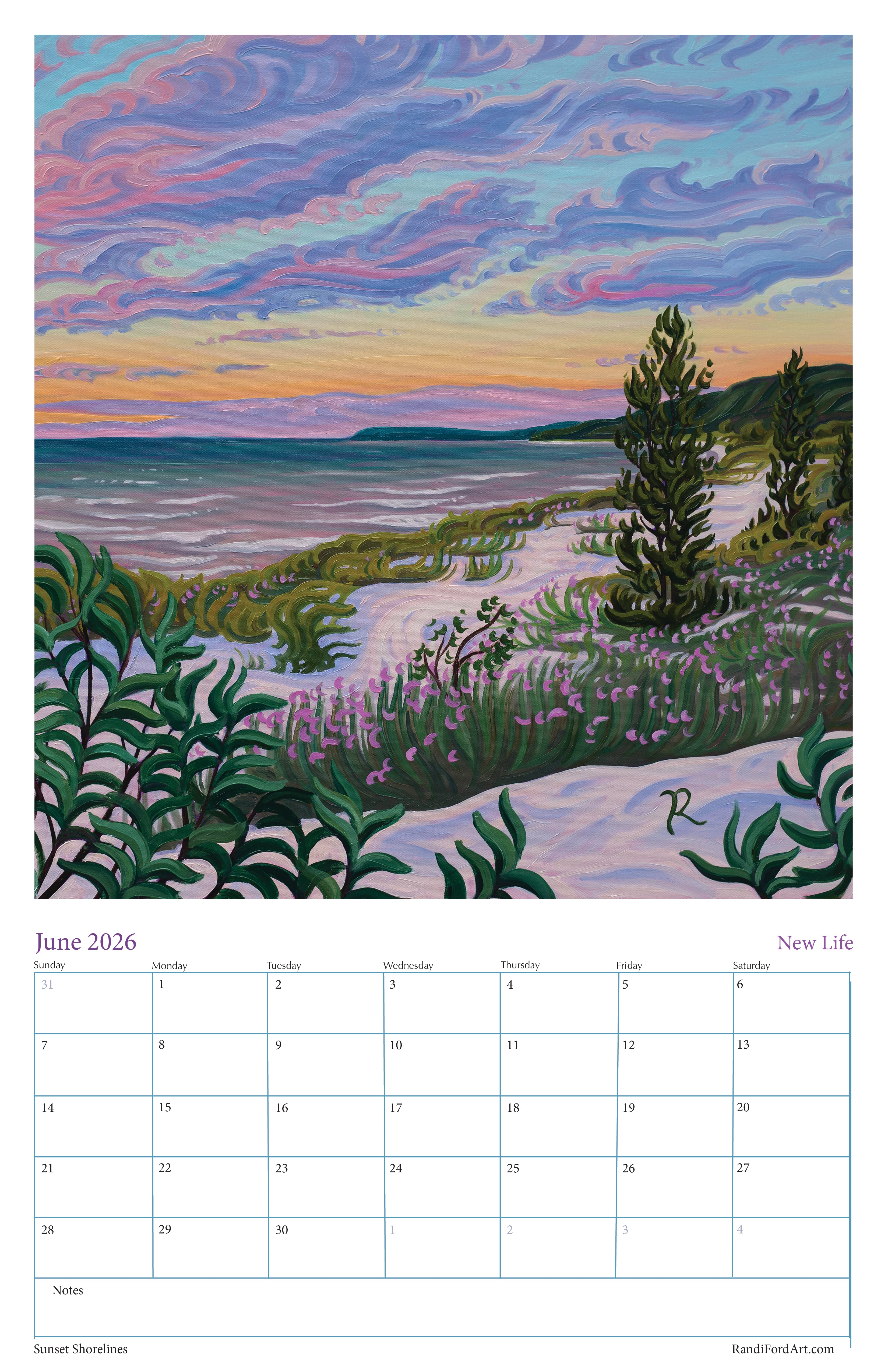 Sunsets Shoreline 2026 Calendar