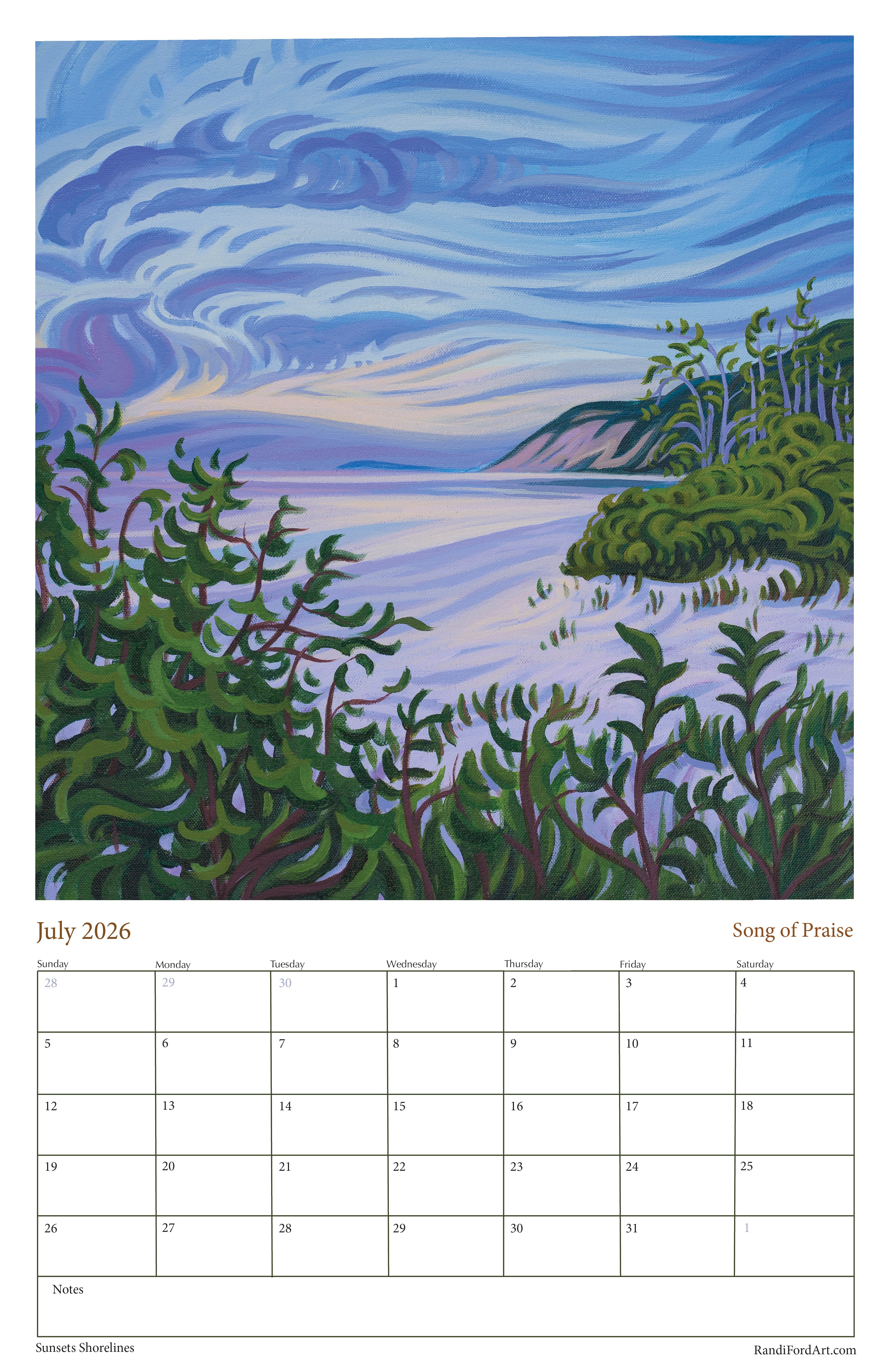 Sunsets Shoreline 2026 Calendar