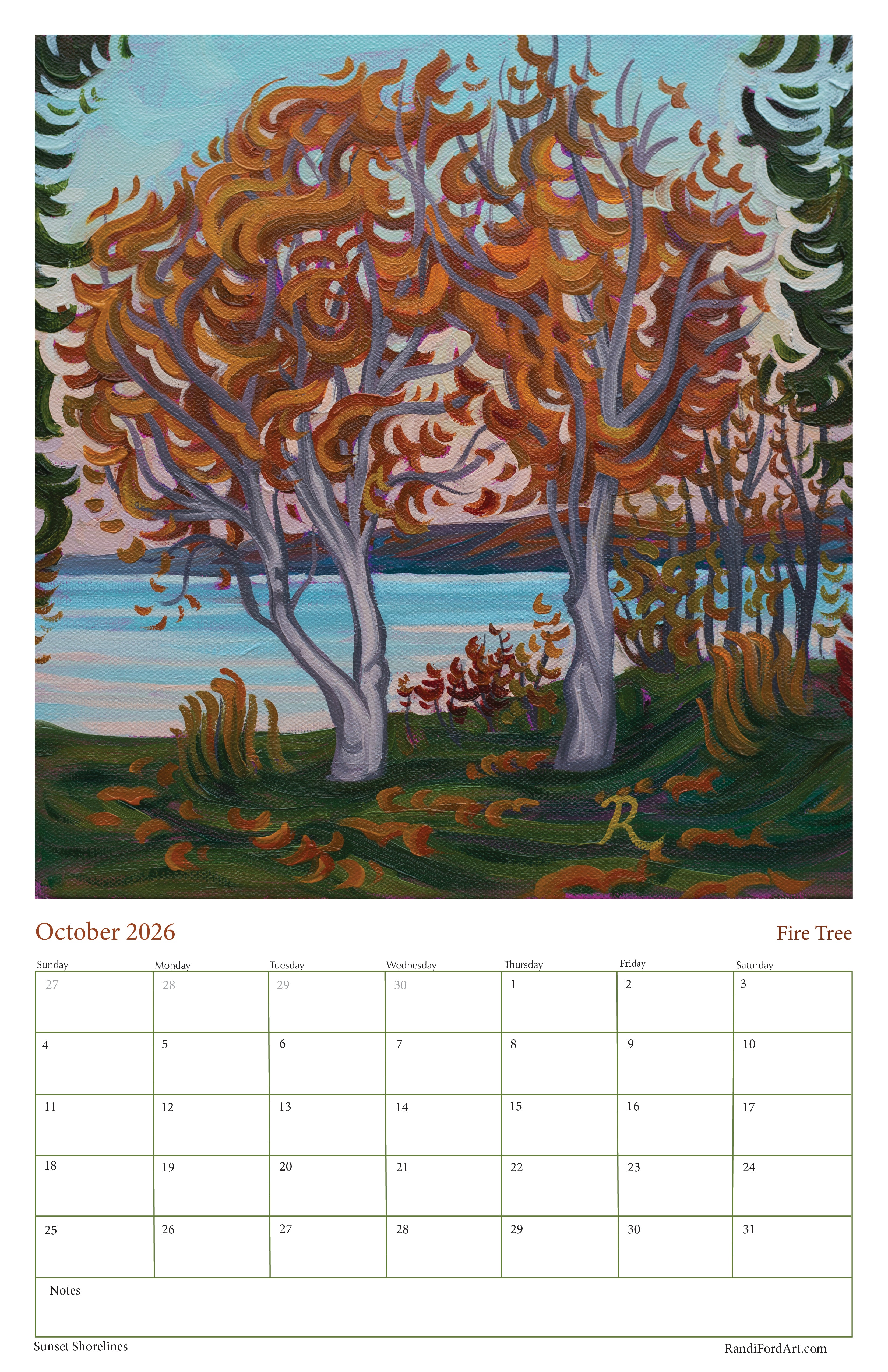 Sunsets Shoreline 2026 Calendar