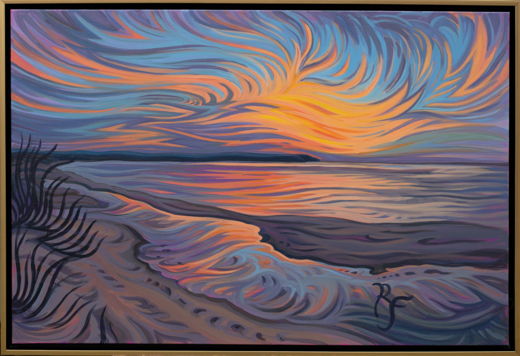 Lake Michigan Sunset Painting 24" x 36" “Winer Solstice”