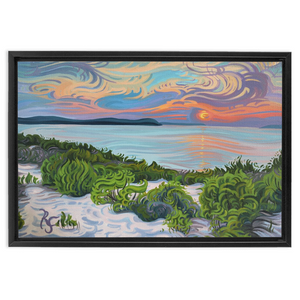 Quiet Contemplation - Lake Michigan Sunset Shoreline - Esch Beach- Framed Canvas Print
